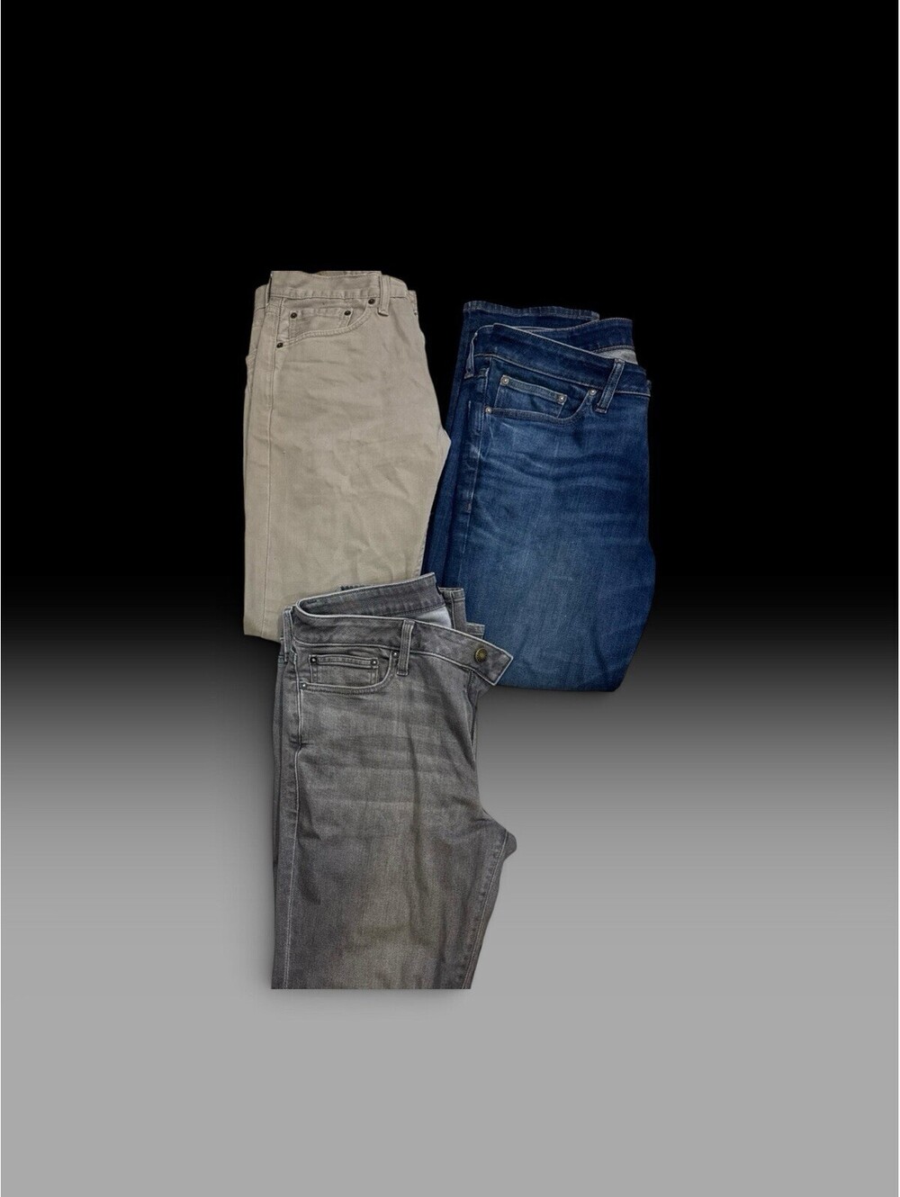 Men’s Jeans Bundle 31x30 3 Pairs Express, Levi’s 505, Grey, Tan, Blue Straight